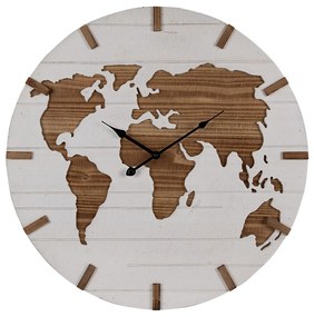 Hnedo-béžové antik nástenné hodiny s mapou World - Ø 60*4 cm / 1*AA