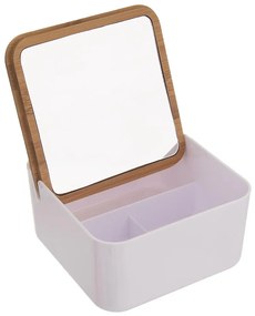 Orion Kozmetický úložný box, biely s bambusovým vekom, so zrkadlom, šperkovnica WHITNEY
