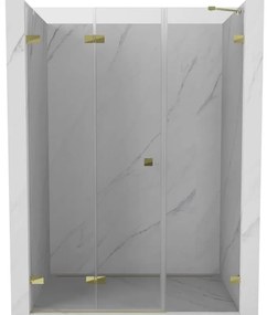 Mexen Lunar-F, skladacie ľavé sprchové dvere 135 cm, číre sklo, zlatý profil, 836S-135-050-50-00-L