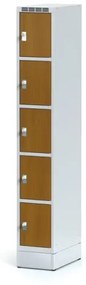 Alfa 3 Šatníková skrinka na sokli s úložnými boxami, 5 boxov 300 mm, laminované dvere čerešňa, otočný zámok