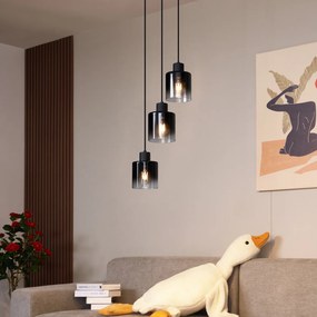 Moderné závesné svietidlo čierne s dymovým sklom 3-svetlo - Dame