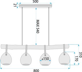 Toolight Toolight, stropné svietidlo 80cm, 4xE27, APP1775-4CP, hnedá-čierna, OSW-09665