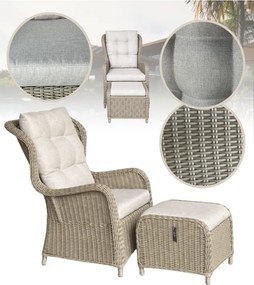 Záhradné relaxačné ratanové kreslo s podnožkou