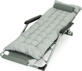 Záhradné plážové ležadlo 2 v 1 s vankúšom, opierkou hlavy, nastaviteľnou opierkou nôh, sivé