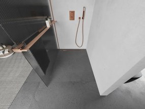Mexen Kioto+, sprchová zástena Walk-In s poličkou a vešiakom 80 x 200 cm, 8mm sklo s rebrovým vzorom, medený matný profil, 800-080-121-65-09