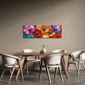 Obraz - Päť pestrofarebných kvetov (s hodinami) (90x30 cm)