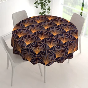 Biante Bavlnený okrúhly obrus Sandra SA-504 Oranžové vejáre na tmavo modrom Ø 110 cm
