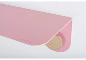 Nástenná ružová polica z ocele s detailom z dubového dreva s 2 háčikmi Gazzda Hook, dĺžka 70 cm