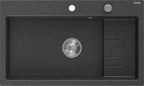 Mexen Omar žulový drez s 1 komorou 800 x 480 mm, čierno škvrnitý, sifón chróm - 6520801005-76