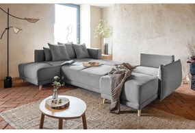 Sivá menčestrová rozkladacia rohová pohovka (ľavý roh/do "U") Lazy Lukka – Miuform