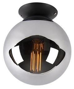Stropné svietidlo v štýle Art Deco čierne s dymovým sklom - Pallon
