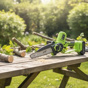 Reťazová akumulátorová píla na konáre s 2 batériami a nabíjačkou