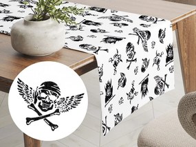 Biante Detský bavlnený behúň na stôl Sandra SA-105 Čierne pirátské lebky na bielom 35x160 cm