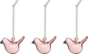 Sklenené ozdoby vtáčiky Oiva Toikka, ružové / 3ks