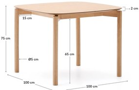 Jedálenský stôl v dekore jaseňa 100x100 cm Indara – Kave Home