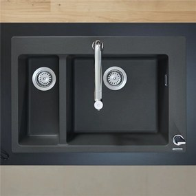 HANSGROHE S510-F635 SilicaTec granitový dvojdrez, montáž na pracovnú dosku, 770 x 510 mm, grafitová čierna, 43315170