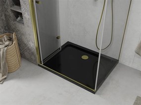 Mexen Lima, sprchový kút so skladacími dverami 80 (dvere) x 100 (stena) cm, 6mm číre sklo, chrómový profil + slim sprchová vanička čierna + zlatý sifón, 856-080-100-50-00-4070G