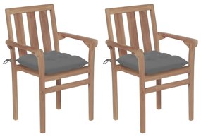 Záhradné stoličky 2 ks, sivé podložky, tíkový masív