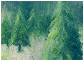 Obraz - Maľované ihličnany (70x50 cm)