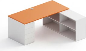 Kancelársky písací stôl s úložným priestorom BLOCK B04, 180x160 cm, biela/oranžová