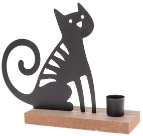 Kovový svietnik na čajovú sviečku Mačka, 20 x 16,5 x 6 cm