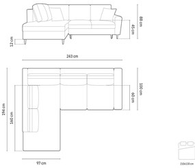 Svetlomodrá zamatová rozkladacia/s úložným priestorom rohová pohovka (ľavý roh/do L) Kyoto – Cosmopolitan Design