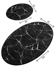 Súprava 2 čiernych oválnych kúpeľňových predložiek Foutastic Marble