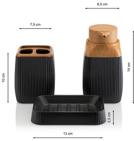 Sada kúpeľňových doplnkov Crystal čierna/s povrchovou úpravou v dekore dreva