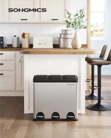 Veľký odpadkový kôš 54 L, recyklačný kôš 3x18 L, strieborný