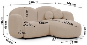 Svetlohnedá rohová pohovka z textílie buklé (pravý roh/s leňoškou) Orbit – Ropez