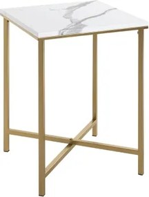 Štvorcový odkladací stolík Albufeira 39x39 cm, zlatý/mramorový%