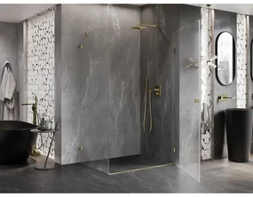 Mexen Lunar-B, pravostranný výklopný sprchový kút 90 x 80 cm, 8mm číre sklo, zlatý kartáčovaný - 832-090-080-55-00-P