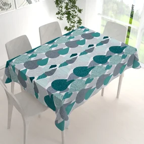 Biante Bavlnený obdĺžnikový obrus Sandra SA-444 Sivo-petrolejové kvapky s ornamentami 140x220 cm