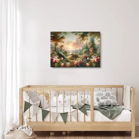 Sklenený obraz - Pávy v záhrade (70x50 cm)