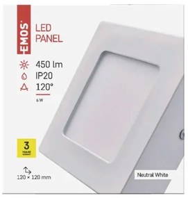 EMOS Prisadený LED panel N-PNL, 6W, denná biela, 12x12cm, hranatý