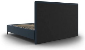 Tmavomodrá čalúnená dvojlôžková posteľ s úložným priestorom s roštom 200x200 cm Casey – Mazzini Beds