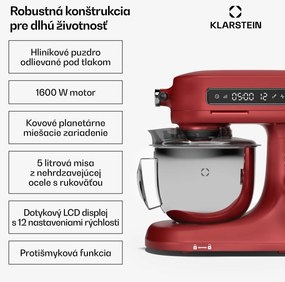 Klarstein Chiara kuchynský robot, 1600 W, 12 nastavení, misa z nehrdzavejúcej ocele, LCD displej, vrátane príslušenstva