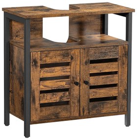 Kúpeľňová skrinka pod umývadlo s lamelovými dvierkami, rustikálna hnedá