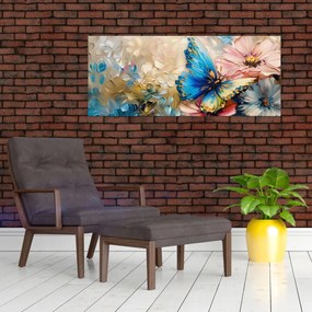 Obraz - Maľba kvetov a motýľov (120x50 cm)