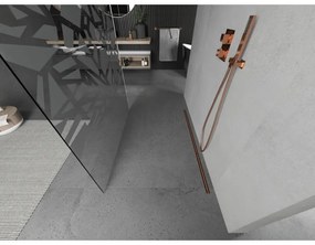 Mexen Kioto, priechodná sprchová zástena 120 x 200 cm, 8mm sklo číre s bielym vzorom, 2x zlatá stabilizačná rozpera, profil ružové zlato, 800-120-002-60-85