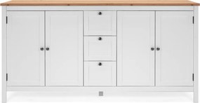 Široká úložná komoda Bergen, biela/dub artisan