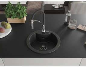 Mexen Diego, 1-komorový granitový drez 488x488x167 mm a drezová batéria Aster, čierna-strieborná metalíza, 6512-73-73450-07-B