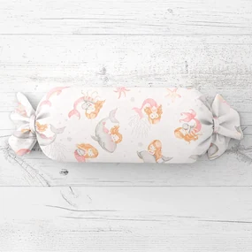 Biante Detský vankúš valec bonbon Sandra SA-527 Ružové morské panny s delfínmi a veľrybami na bielom 15x40 cm