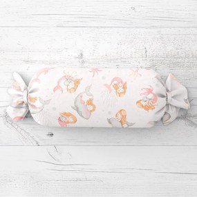 Biante Detský vankúš valec bonbon Sandra SA-527 Ružové morské panny s delfínmi a veľrybami na bielom 15x40 cm