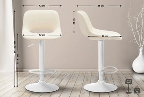 2x Barová stolička Camden - koženka, biely rám - Krémová