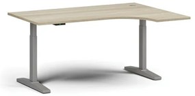 Výškovo nastaviteľný stôl, elektrický, 675-1325 mm, rohový pravý, doska 1600x1200 mm, sivá podnož, dub prírodný