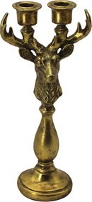 Zlatý antik svietnik na 2 úzke sviečky Jeleň Deer Antique - 14*11*39 cm