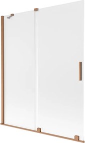 Mexen Velar, 2-krídlová posuvná vaňová zástena 140 x 150 cm, 8mm sklo námraza, medená matná, 896-140-000-31-65
