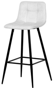 Židle barová, bílá látka, čtyřnohá kovová podnož, černý mat