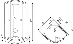 Novoterm Sprchový box štvrťkruhový NV-Evora 80 B, 80x80 čierny
